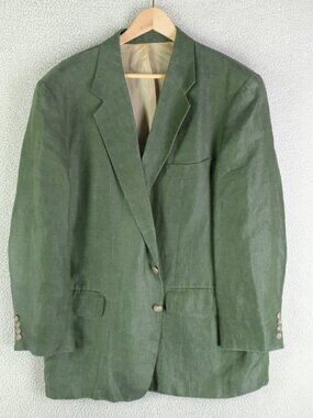 Nordstrom Blazer Mens Extra Large 46R Green 100% Linen Three Role Two Vented